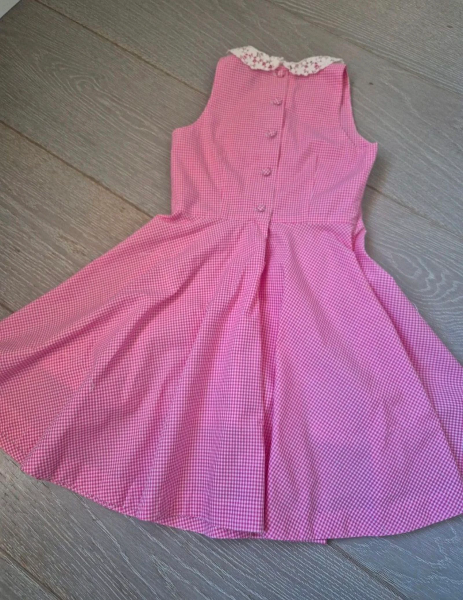 Roze Vichy-gestreepte jurk met kanten kraag. Polo Ralph Lauren. Maat 6 jaar. Evenementen. Gasten – photo 6